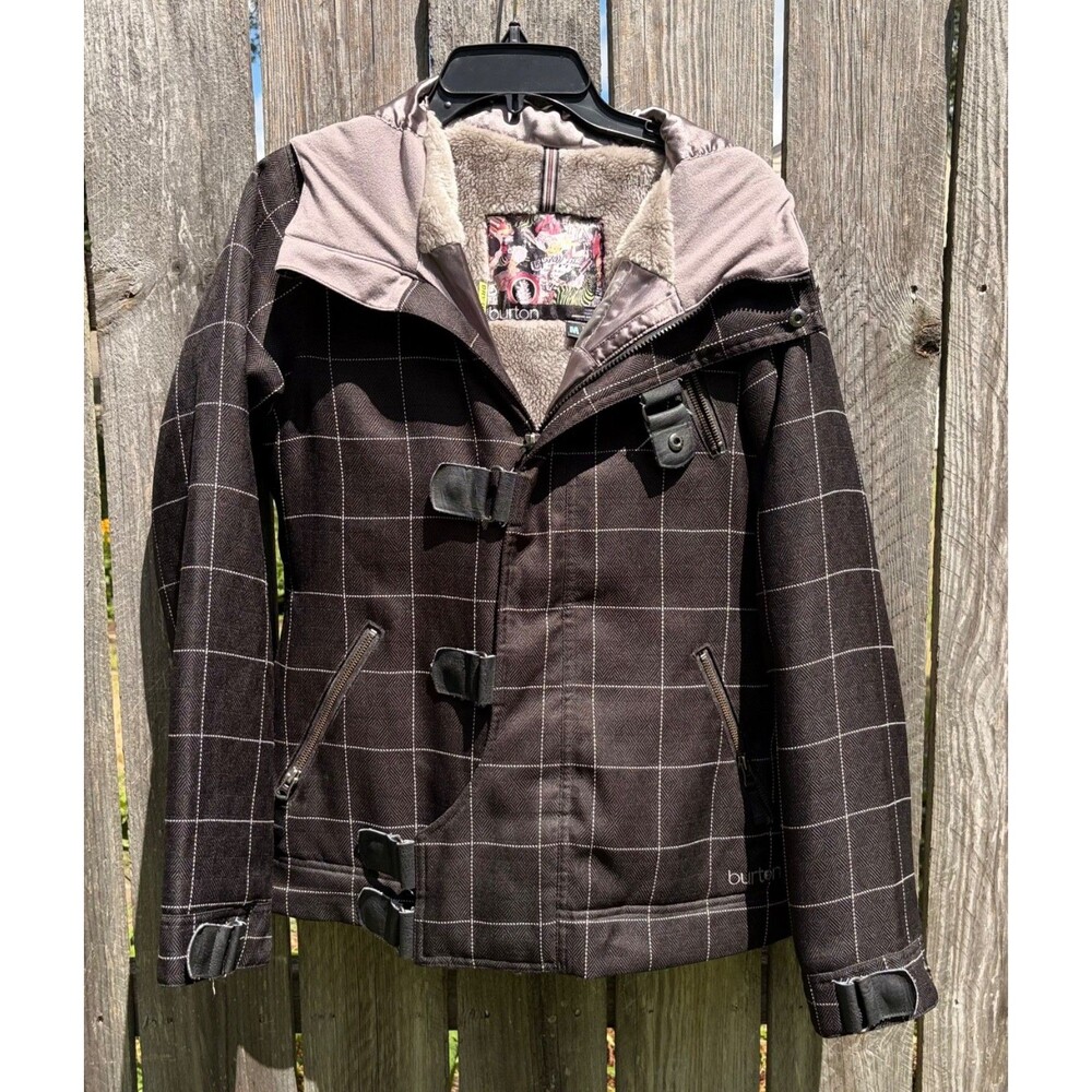 Vtg Burton Black Grid dryride Ski Snowboarding Jacket w/hood Women’s Size Medium
